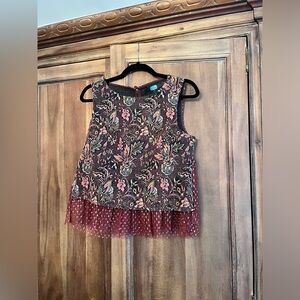 Anthropologie Luxury Floral Caramel and Sparkly Glittery Tunic-like Top